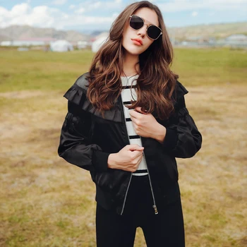 

Spring Autumn Jacket Women Oversize Black Patchwork Bomber Jacket Patched Windbreaker Zipper Up Coats And Jackets Women 5Zc0174F