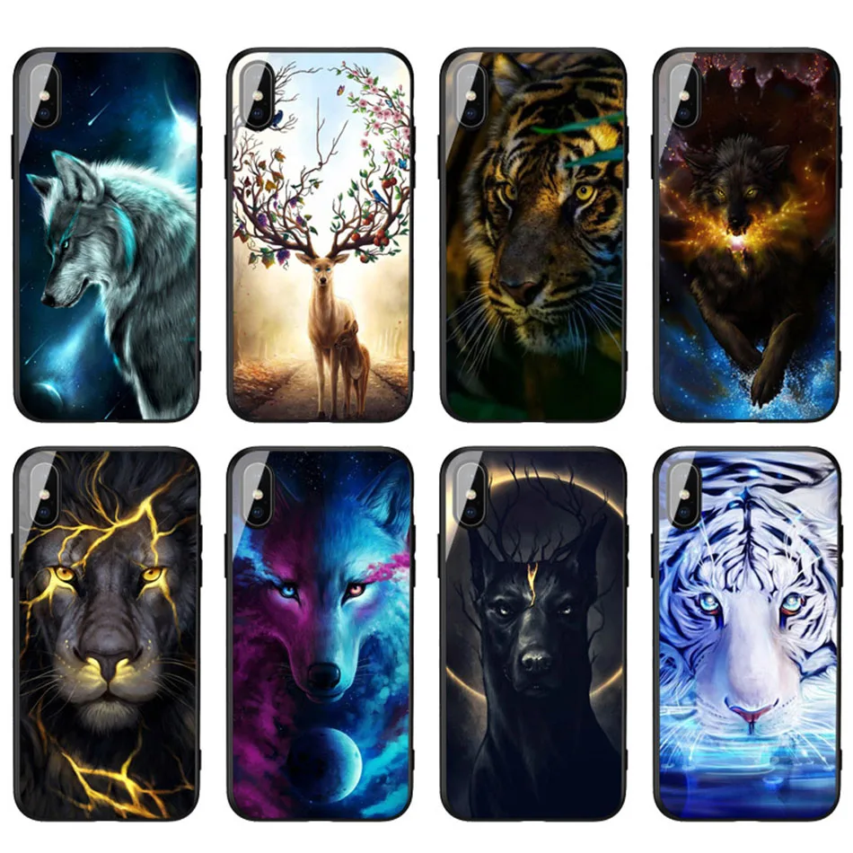 Animal Case for iPhone X 8 Plus Luxury iphonex Coque Glass Phone Cases for iPhone 8 Plus X 7 6s 6 Plus Case Silicone Cute Cover (23)