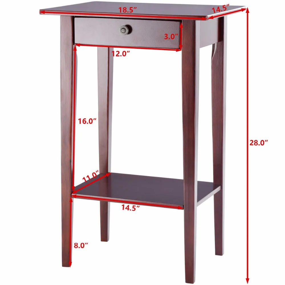 Giantex End Table Tall Wood Side Table Accent Style Telephone Stand Table Drawer Shelf Living Room Furniture HW57881