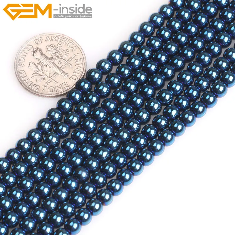 

Gem-inside 4mm-14mm Blue Metallic Coated Round Magnetic Hematite Beads For Jewelry Making Strand 15"
