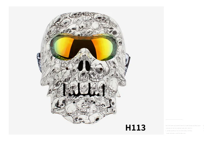 H113 Мотоциклетные очки, Байкерский шлем, маска, винтажная Съемная модульная маска с черепом, мотоциклетные очки с фильтром для рта, очки для мотокросса - Цвет: H113