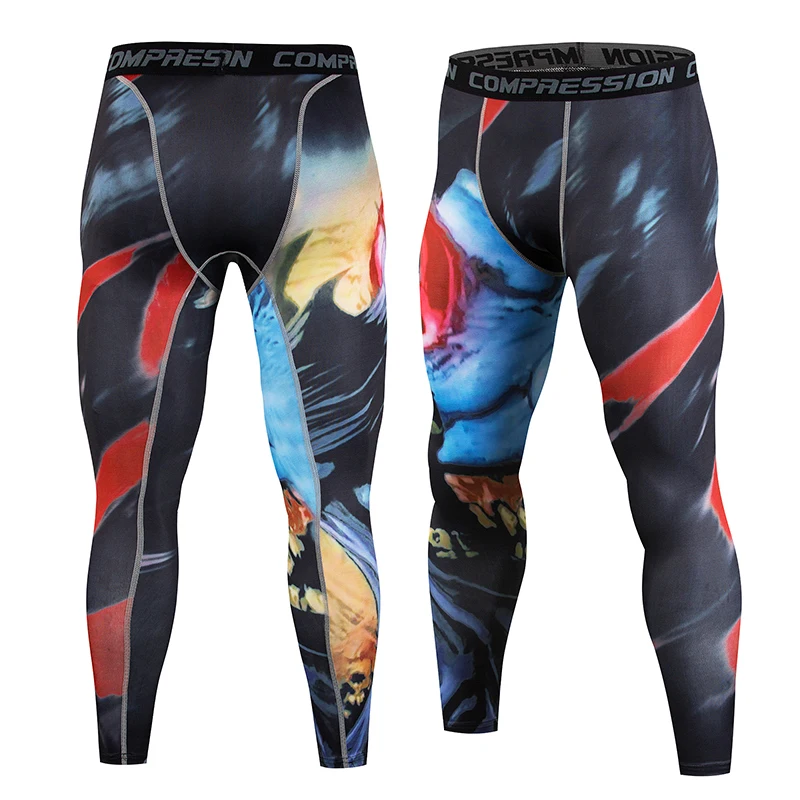 New Fitness Men Running Tights Print Bodybuilding Crossfit