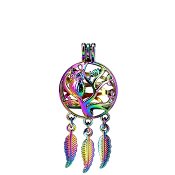 

C890 5pcs/lot Rainbow Color Beaty Dream Catcher Tree Owl Round Ball Leaf Cage Pendant Pearl Locket Fairytale Party