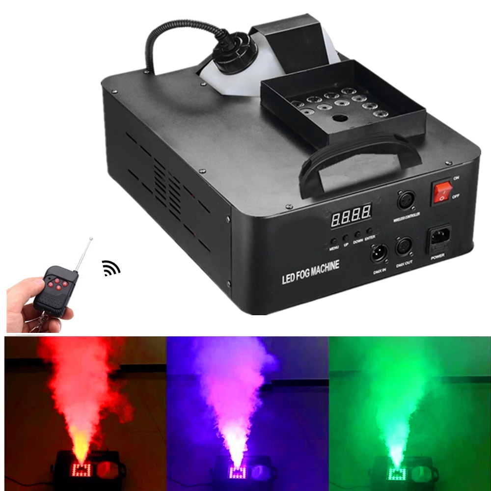 

Remote DMX512 Control 1500W Fog Machine 24x9W Lights LED RGB Pyro Vertical Smoke Machine Stage Fogger For Party Bar DJ Equipment