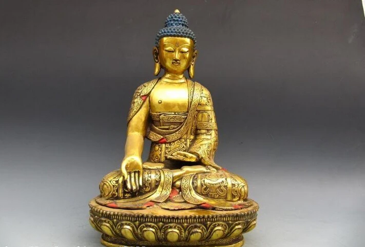 

150401 S0540 19"Tibet Buddhism Fane Bronze Gild Eight Treasures Sakyamuni Buddha Statue