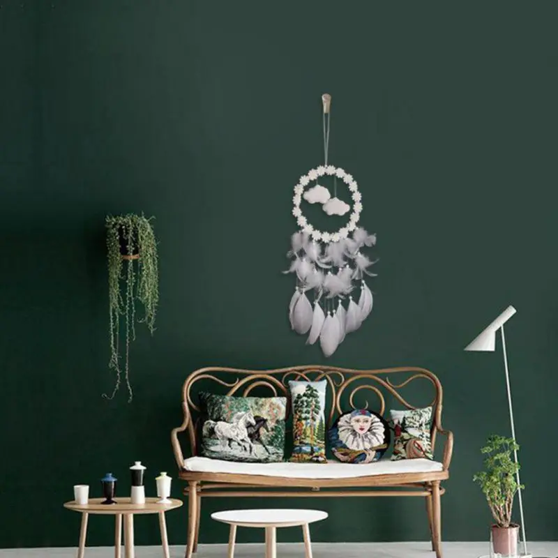 

Feather Wall Hanging Der Wind Chimes Decoration Ornaments White Pink Wind Chime Graduation gift Dream Catcher Party Decor