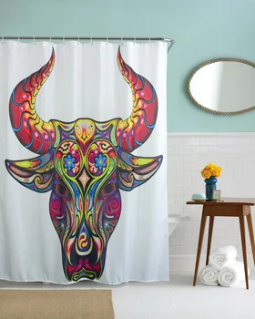 

QIYI 3D Cartoon Bull Shower Curtain with Hooks Waterproof Polyester Fabric Curtain for Bathroom Bath Curtain Creative Cortinas