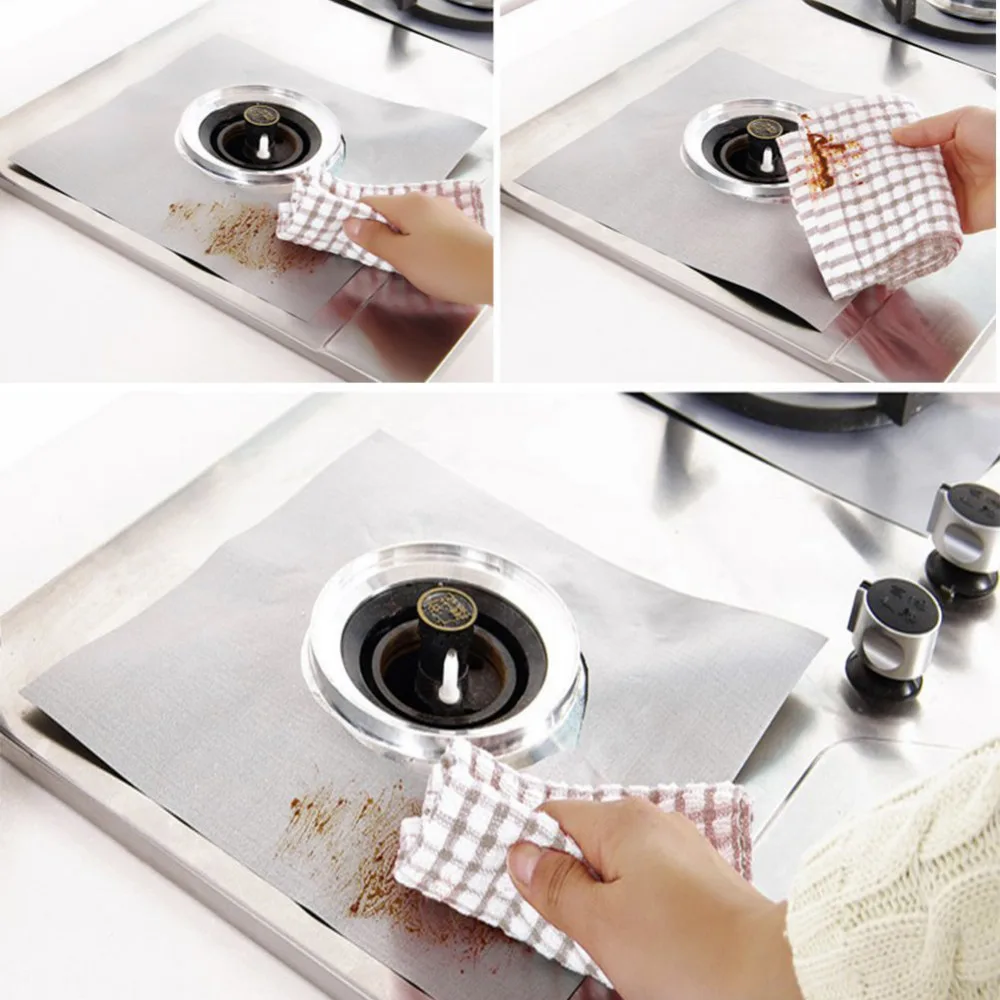 4pcs Washable Reusable Foil Gas Hob Range Stove Top Burner Protector