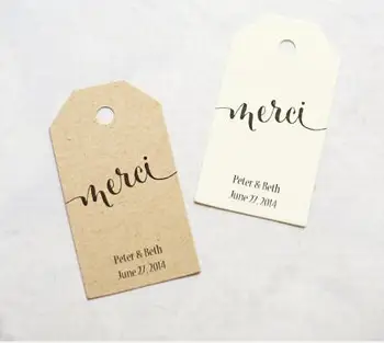 

Personalized printed Merci, Thank You wedding welcome gift Favor Tags bridal shower Bachelorette booking Cards
