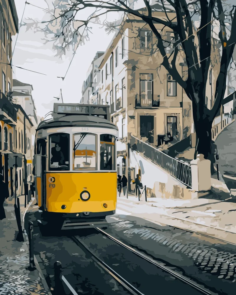 

MaHuaf-i753 Lisbon street landscape painting by numbers on canvas DIY digital paint by number kits for living room home decor