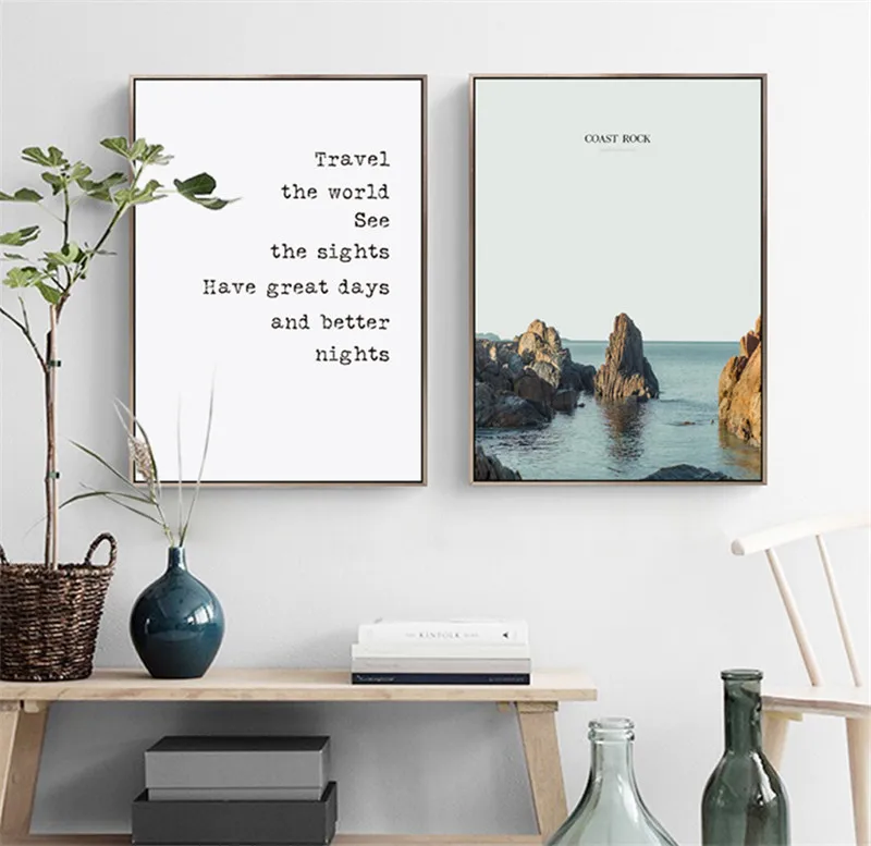 Sea Scenery Wall Art Canvas Decorative Painting Quotes Nordic Poster Coast Rock Wall Pictures For Living Room Art Print Unframed
