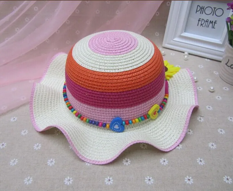 Модные Цветные цветные подходящие солнечные детские шапки летние соломенные шляпы для девочек желтая шляпа с подсолнухами окружность 53-54 см