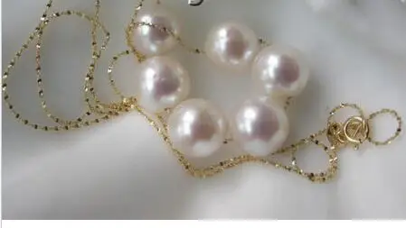 

Free Shipping >>>>>14K solid Yellow Gold Chain round white pearl necklace