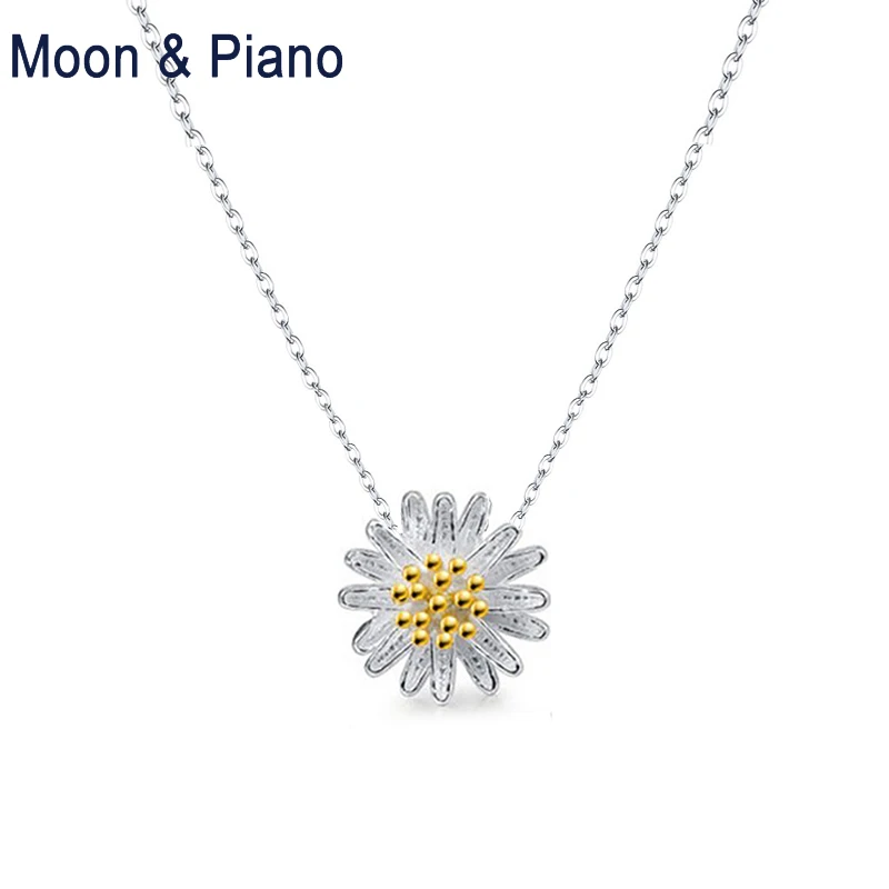 

925 Sterling Silver Daisy Flower Pendant Promise Necklace Women's Romantic Fine Jewelry for Wedding Engagement Birthday Gift