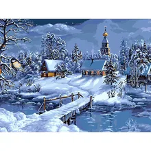 Unframed weihnachten schnee landschaft diy malerei by zahlen kits zeichnung malerei by zahlen einzigartiges weihnachtsgeschenk für kinder