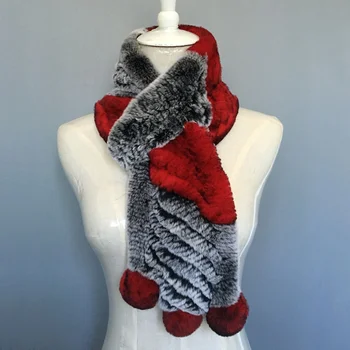 

(TopFurMall ) Lady Autumn Winter Genuine Rex Rabbit Fur Scarves Pom Pom Neck Rings Women Fur Pashmina Wraps LF5043