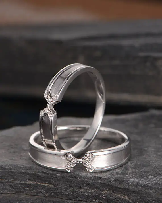 Couple Rings White Gold Diamond Wedding Band Unisex Rings Eternity