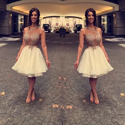 

See Through 2019 Homecoming Dresses A-line High Collar Knee Length Chiffon Pearls Elegant Cocktail Dresses