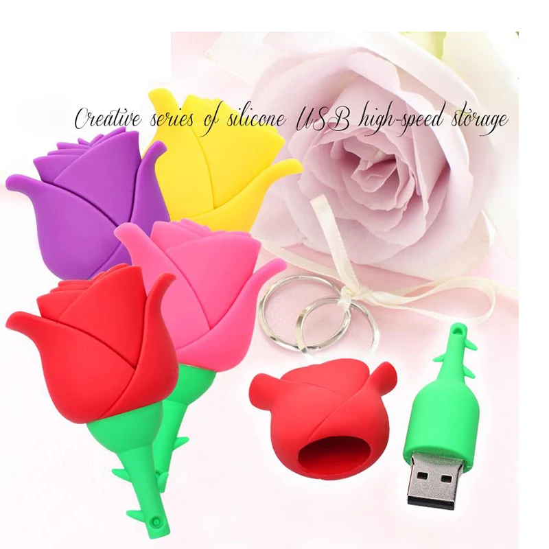 Дешевый Красочные розы флешки 4 ГБ 8 г 16 г 32 г 64 ГБ u диск USB Flash drive memory Stick usb Стик лучший подарок
