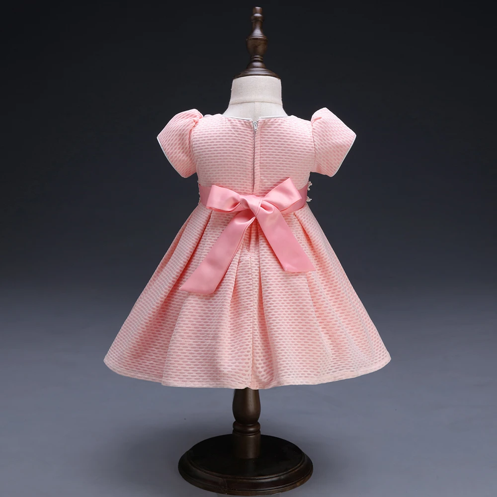 High Quality Flower Daby Dress For Girls Pink Cute Pearl Infant 1 Year Birthday Patry Princess Ball Gown Baby Christening Dress (3)