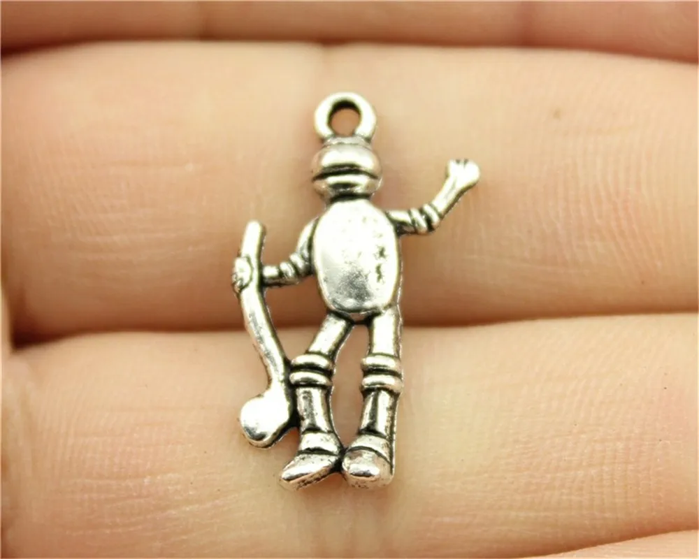 

WYSIWYG 15pcs 25x13mm Sport Hockey Charm Pendants For Jewelry Making Antique Silver Hockey Player Pendants Charm Hockey Player