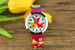 2019 милые дети 3D мультфильм красный и желтый бабочка лицо светящаяся указка кварцевые часы новые желе часы для мальчиков и девочек