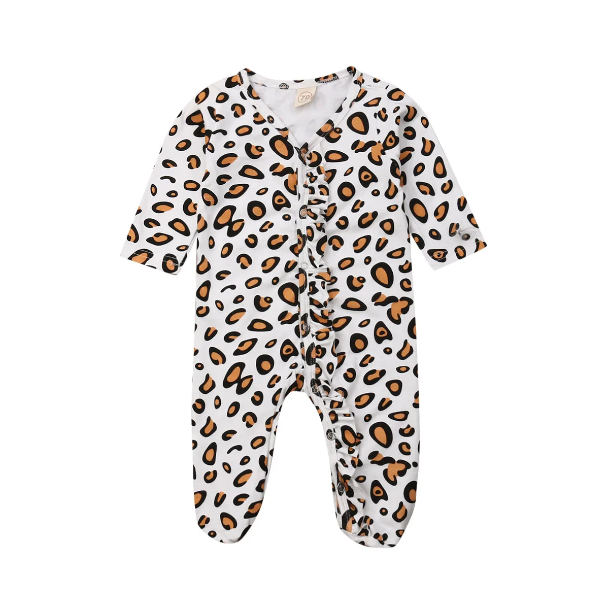 

2019 New Newborn Baby Girl Boy Leopard print Clothes Romper Long Sleeves Ruffles One Piece Jumpsuit Cotton Outfits 0-9M