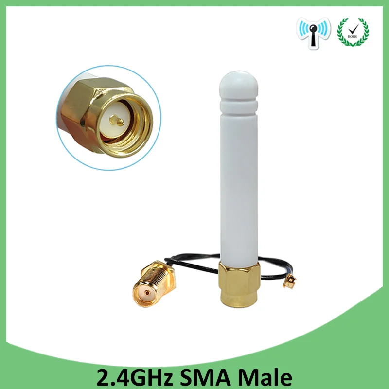 

10pcs 2.4Ghz antenna wifi 2~3dbi SMA male 2.4 ghz antena wi fi Zigbee Small Size aerial + PCI U.FL IPX to RP-SMA Pigtail Cable
