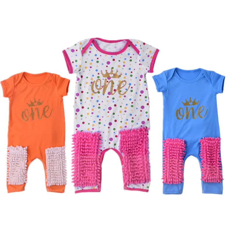 

Summer baby cartoon romper Baby mop Siamese clothes European and American explosions infant mopping hard overall one Mop rompers