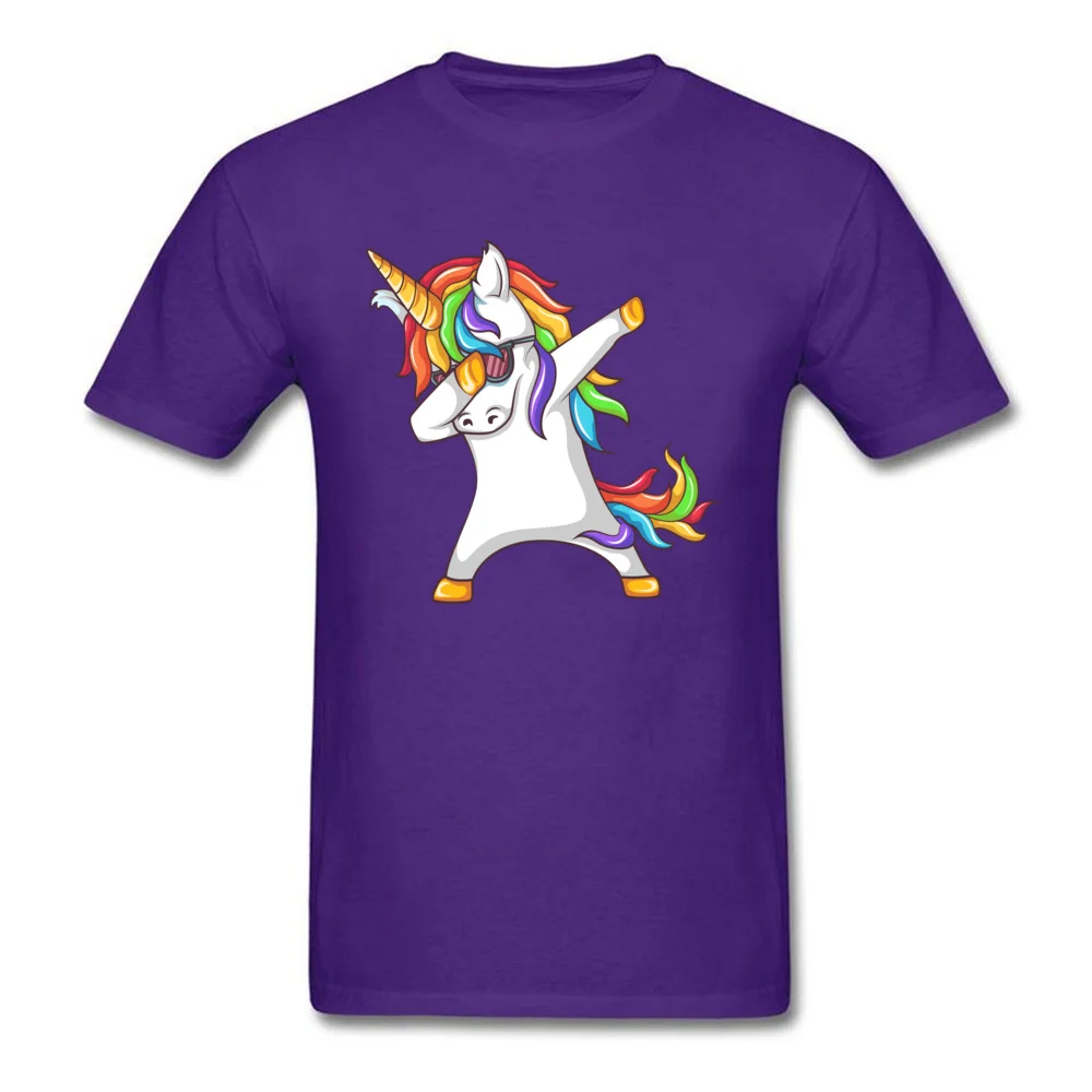 Dabbing Unicorn Pure Cotton Tops T Shirt for Men Europe T-shirts Printing Funky O-Neck Clothing Shirt Short Sleeve Dabbing Unicorn purple