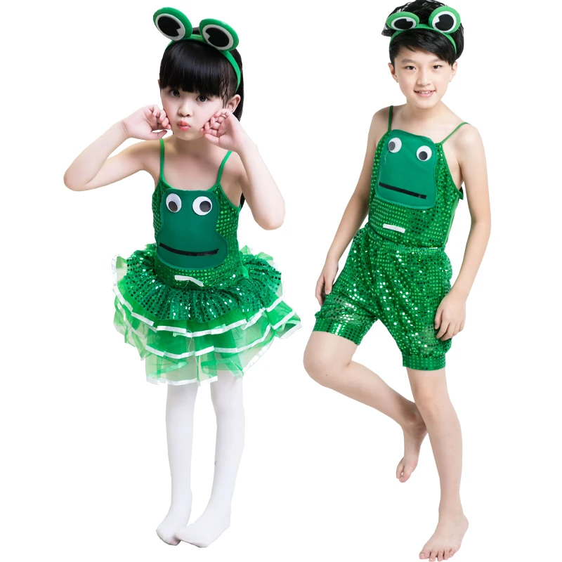 frog dance costume for kids green Sequins sexy dance costumes for shows