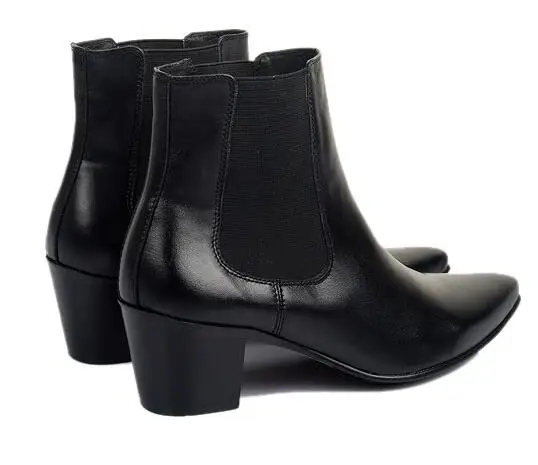 Pointed toe genuine leather Men Fashion Boots Elevator shoes Spring/Autumn British style Male Ankle boots High heels 1/4