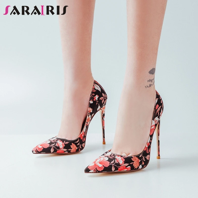 

SARAIRIS New Plus Size 34-46 Print Flower Pointed Toe High Heels Shallow Shoes Woman Casual Party Sexy Spring Autumn Pumps