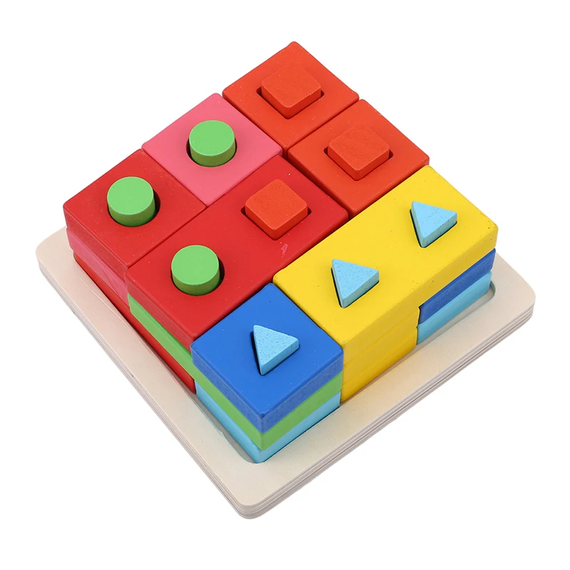 

Baby Educational Toys Wooden Geometric Intelligence Board Shape Matching Columns Building Blocks Teaching Aids Toy