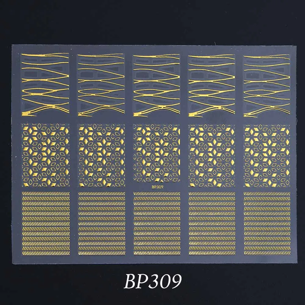 1 шт Горячая штамповка 3D наклейки для ногтей бронзовые Слайдеры для ногтей золотые наклейки деформация полосы линия волна Маникюр украшения BEBP301-316 - Цвет: BP309