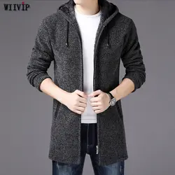 2018 Новый Для мужчин среднего длинные кардиганы свитер толстые теплые зимние пальто с капюшоном трикотажные Пиджаки YW252
