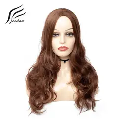 Jeedou длинные волнистые волосы парик женственный средней части прически пушистые 24 "см 60 см 210 г каштановый коричневый цвет для черный/белый