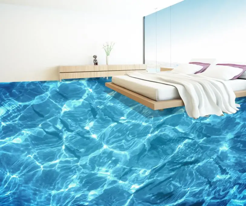

3D floor ocean water ripples creative 3d stereoscopic floor tiles kitchen bathroom pvc waterproof self-adhesive