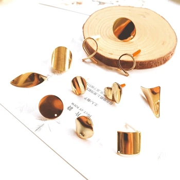 

18k True Gold Copper Mirror Surface Wave bending Peach Heart Circular Square Elliptic Atmospheric ear Nail diy ear material