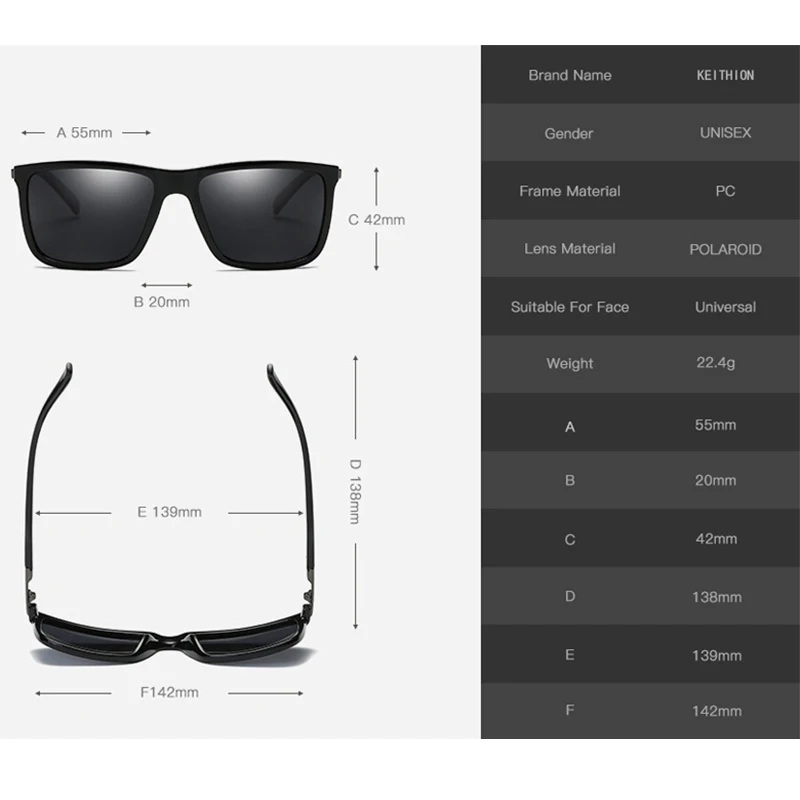 KEITHION Fashion Square Polarized Men's Sunglasses Classic Retro Design High-end Brand Women's Glasses UV400 Mirror Sun glasses KEITHION Fashion Square Polarized Men's Sunglasses Classic Retro Design High-end Brand Women's Glasses UV400 Mirror Sun glasses