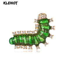 Зеленая эмаль гусеница брошь в виде куколки Кристалл насекомое шелкопряда булавка золотого цвета брошь диких животных Ювелирные изделия для женщин и детей