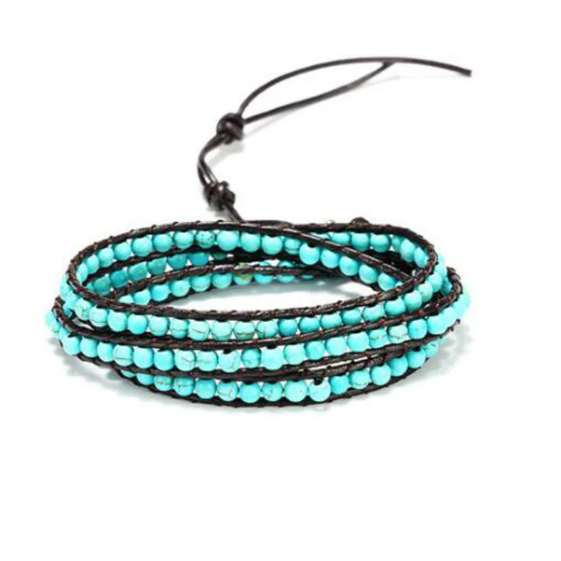 

Unisex Bohemian Bracelets Round Natural Stone 3 Layers Leather Wrap Bracelet Beaded Triple Bracelet Best Friends Gift Drop Shipp