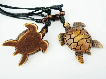 

FREE SHIPPING Hot Sell 20 PCS vintage Imitation bone powder Man-made carved turtle Necklace Unisex accessories