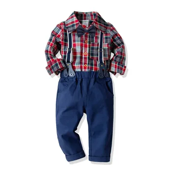 

Baby Boy Clothing Sets 2019 Gentleman Clothes Cotton Plaid Shirt+Elastic trousers 2PCS Outfits Bebes Suits 2 to 8 Years Old