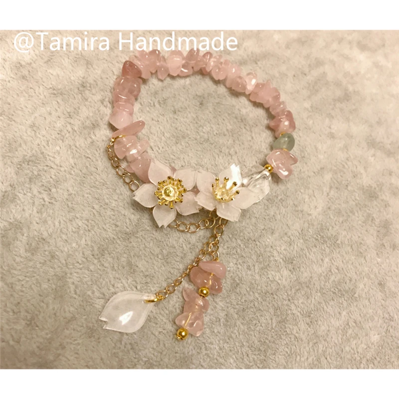 

Summer limited concessions Madagascar pink crystal scattered Cherry Blossom Bracelet ST21