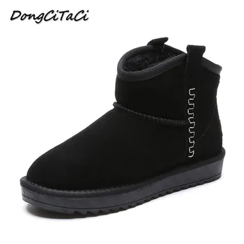 

DongCiTaCi Winter Warm Women Snow Boots Shoes Woman Genuine Leather Australia Ankle Boot Classic Non-slip Casual Flat Boot Black