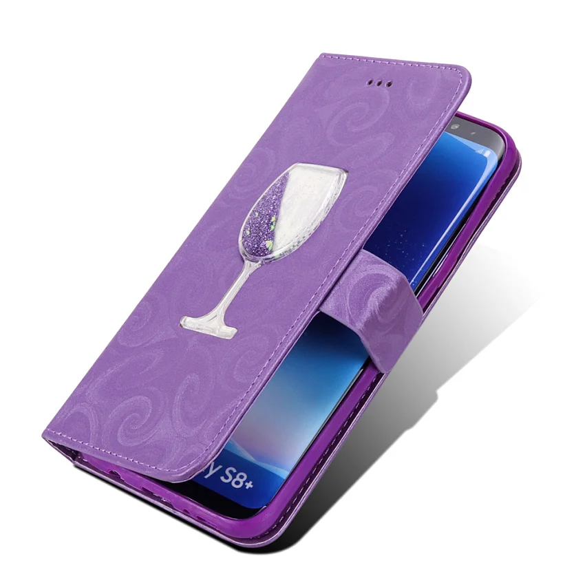 Hourglass Love Heart Quicksand Leather Wallet Case For Samsung Galaxy S8 S9 Plus S5 Mini S7 Edge Magnetic Flip 2 Card Slots Bag (52)