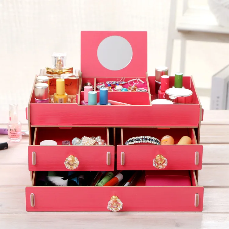 New Makeup Cosmetics Jewelry Organizer DIY Wooden Drawer Grid Display