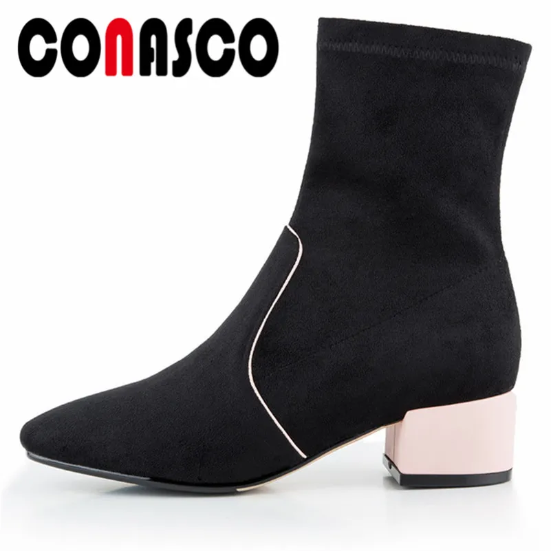 

CONASCO New Brand Women Sexy High Heels Ankle Boots Thick Heels Warm Autumn Winter Martin Shoes Woman Pointed Toe Basic Boots
