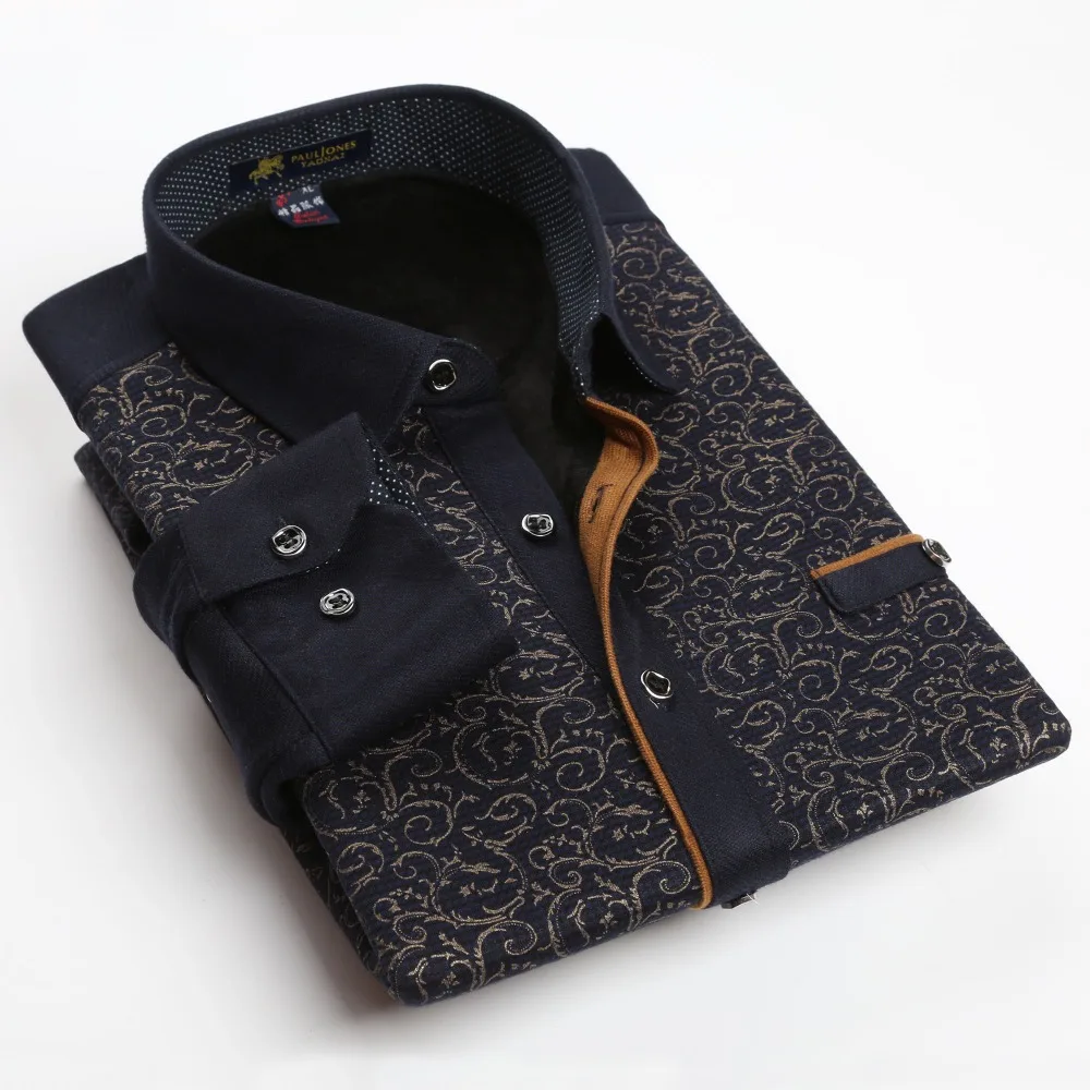 PaulJones ZZxxxx Мужская рубашка в винтажном стиле с длинным рукавом в стиле пэчворк, приталенная деловая одежда, зимние теплые плотные клетчатые термо рубашки